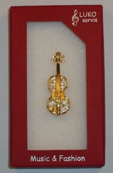 LUKO servis - Brož, housle malé, zlaté s kamínky